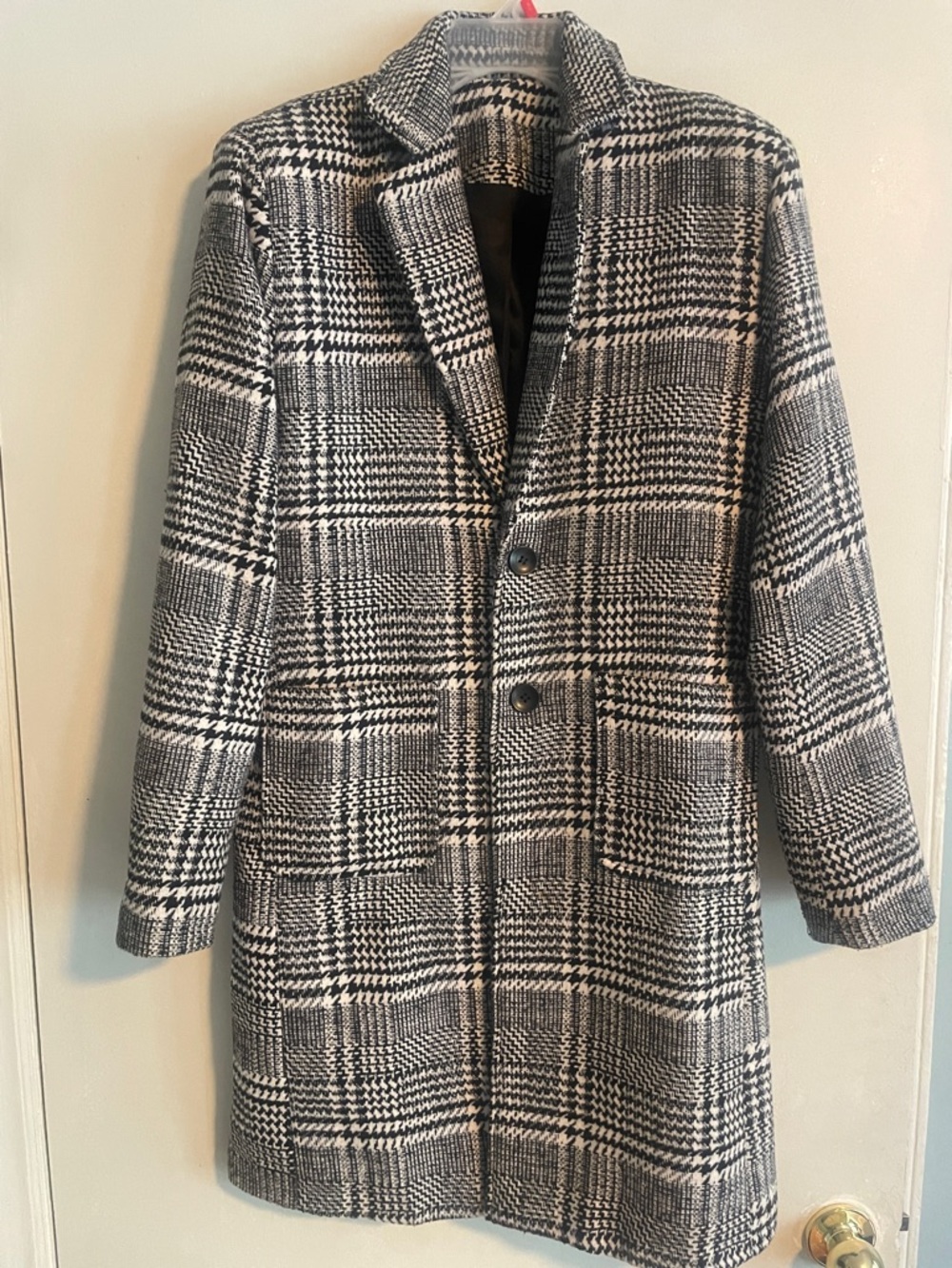 Black & White Glen Plaid Wool-Blend Coat